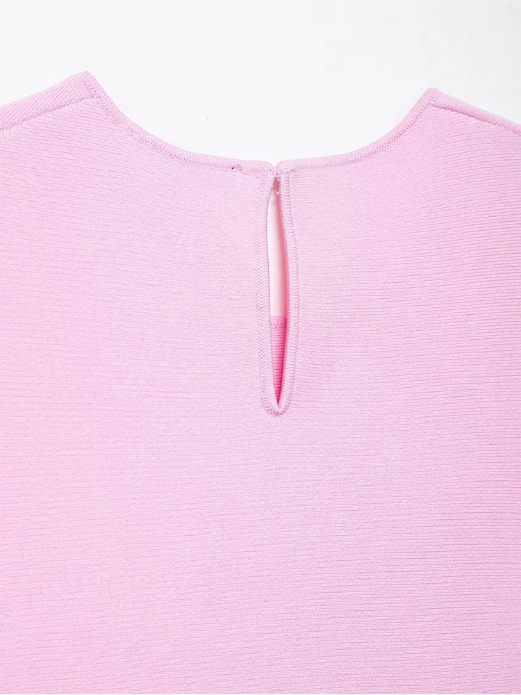 TFMLN Women French-style Bow Knit Top Round-neck Sleeveless Summer Fashion Slim-fit Elegant A Line Hem Lady Pink Tank Top