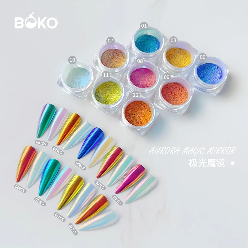 BOKO Aurora Nail Fine Glitter Mirror Effect Powder Iridescent Rub Dust Mermaid Chameleon Manicure Decoration For UV Gel Polish