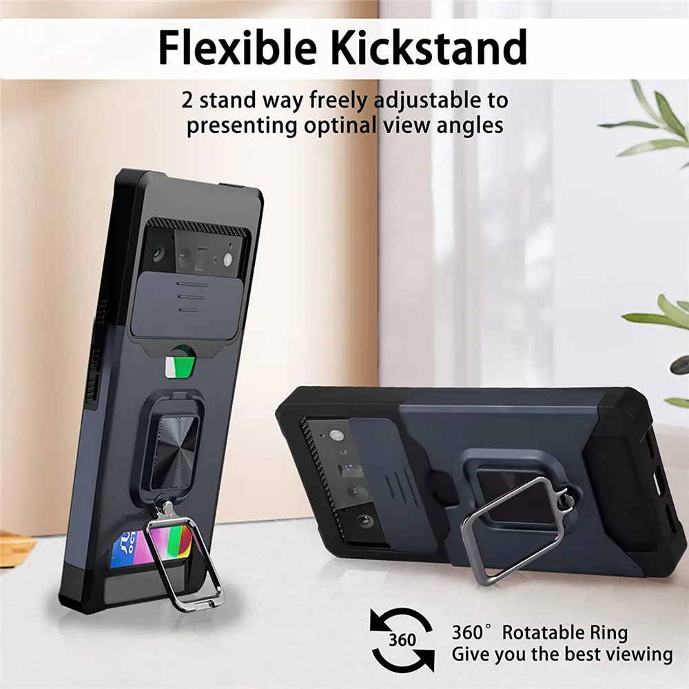 Enhanced Protective Cover with Card Slots and Hard Slider Window for Camera - Google Pixel 6 Series