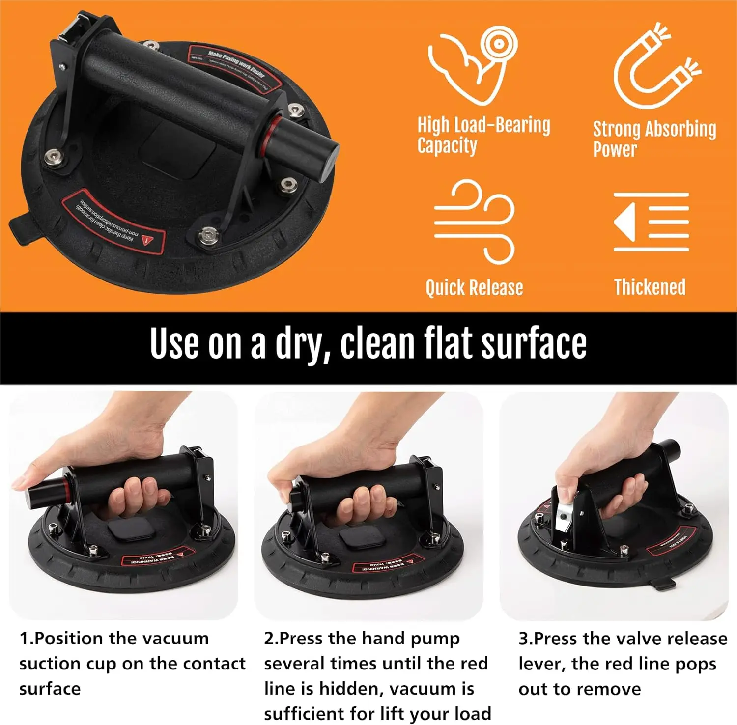8 inch Vacuum Glass Suction Cup Lifting Capacity Heavy Duty Industrial Suction Cup Tools with Carrying Case for Tiles Windows