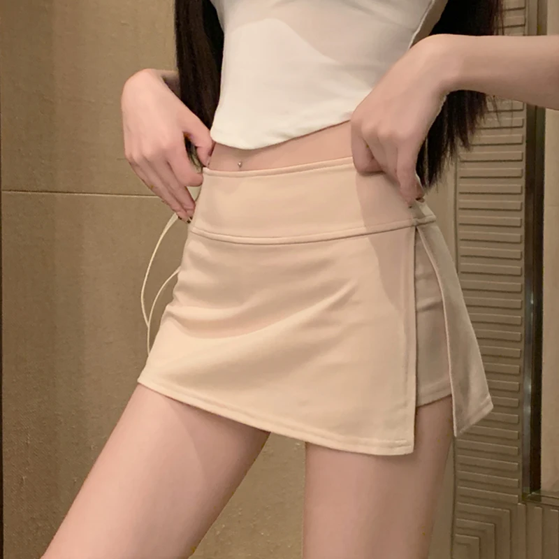 Women Sexy Low-waisted Casual Side Split Sports Yoga Solid Color Fashion Slim Wrap Buttocks Short Skirts 4