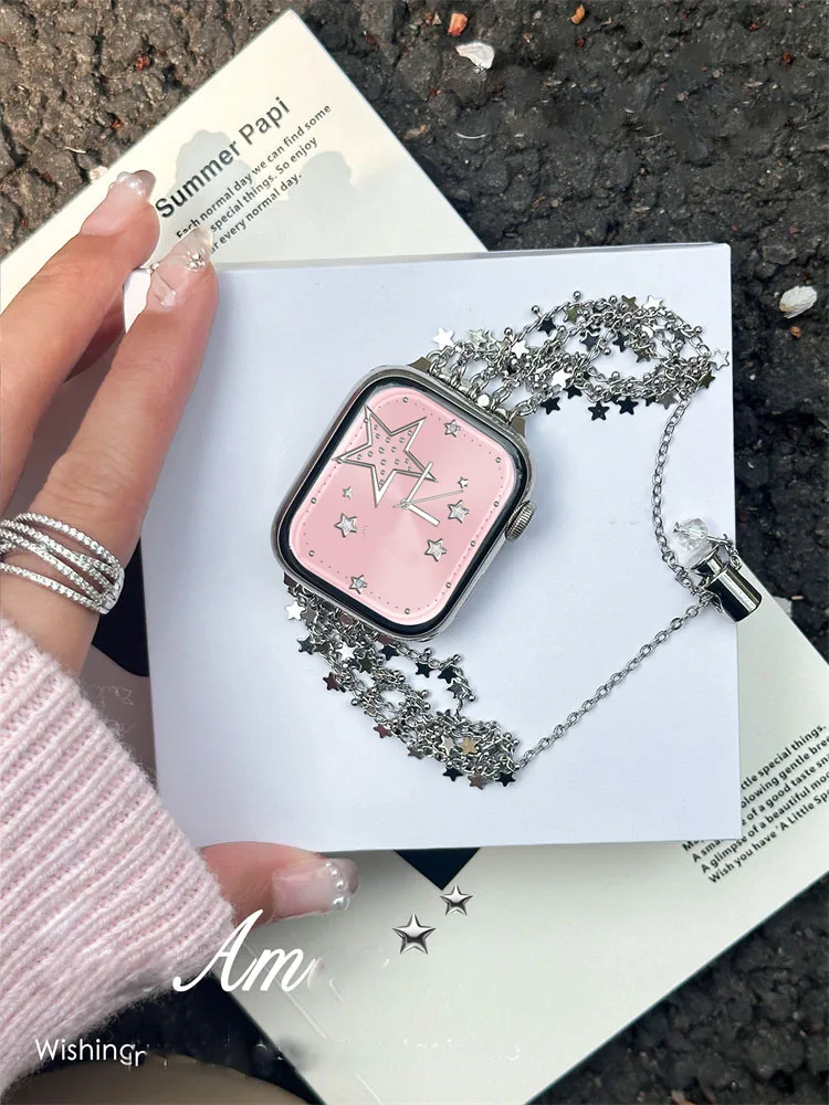 

Роскошный металлический ремешок с кисточкой и звездами для Apple Watch Band Ultra2 49 45 44 мм 41 42 Correa Ретро Дамский ремешок для часов серии 9 8 7 SE 6 5