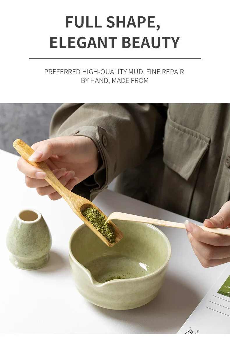 Description Picture 4 of item4/5/6PCS Matcha Set Bamboo Whisk Teaspoon Ceramic Bowl Tranditional Tea Sets Home Tea-making Tools Accessories Birthday Gifts
