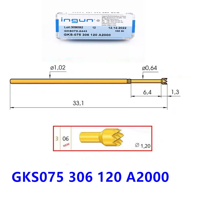 

100 шт. INGUN Британский стальной зонд GKS075 306 120 A2000/A2800, девятая Сливовая штифт, 1,36 мм, пружинный тестовый штифт