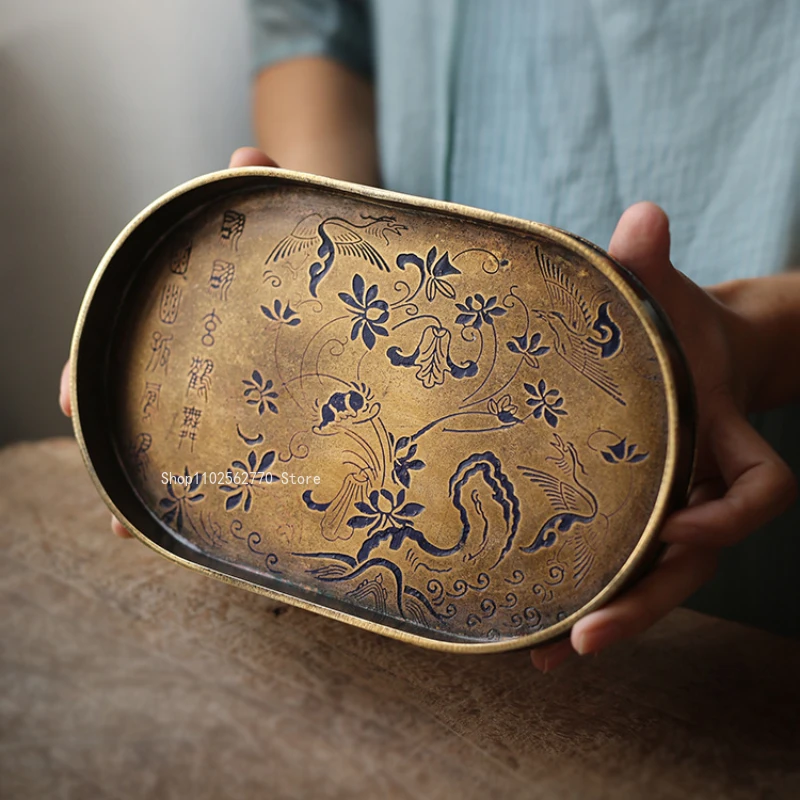 Imitation of Ancient Copper Tea Tray Pure Handmade Lacquer Painting Tray Home Room/study/office/teahouse Tea Ceremony Supplies