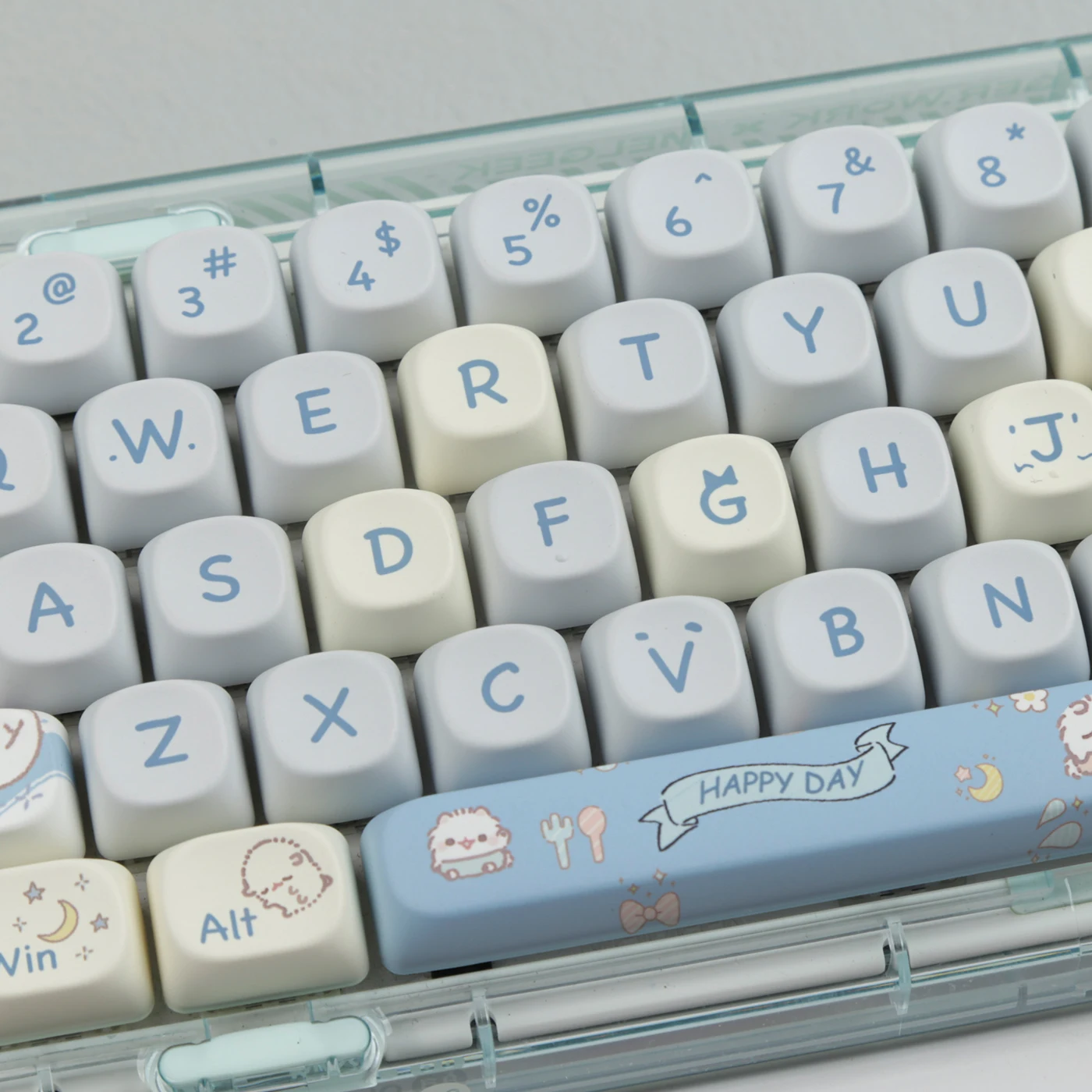 Teclado Mecânico Keycaps Grupo 5-sided Pintado Keycap Cereja mx Layout Ansi Moa Pbt Meow Tema Azul 5-sided Keys 144 Chaves - Imagem 5