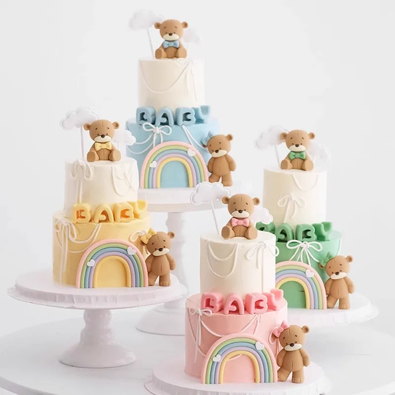Baby Taarttopper Set - Beer, Regenboog, Wolk & Ster Decoraties