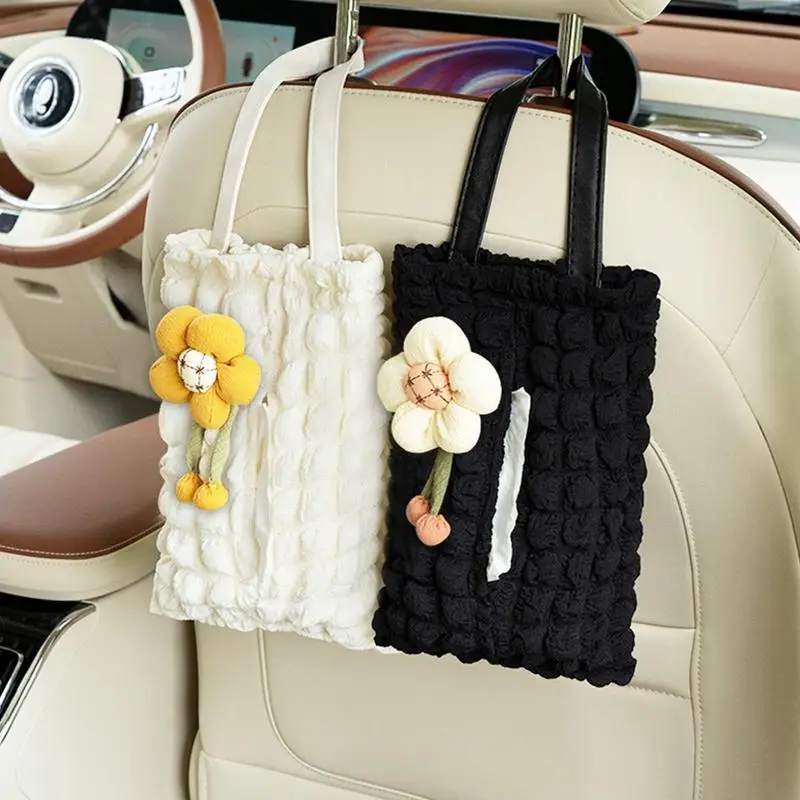  Car Tissue Holder Puff Design Napkin Dispenser With Strap Multifunctional Facial Paper Storage Bag For Vehicles SUVs Trucks 