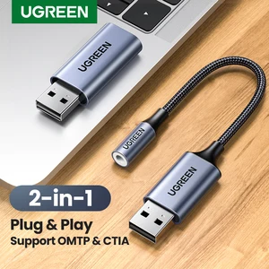 Звуковая карта UGREEN 2 в 1, USB аудио интерфейс, внешний аудио адаптер 3,5 мм, звуковая карта для ноутбука, PS4 гарнитуры, USB звуковая карта