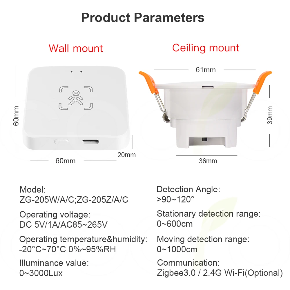 Human presence sensor Tuya Zigbee Human Presence Sensor Ceiling Wall Mount Millimeter Wave Radar Wifi PIR Luminance Distance Detector Smart Home