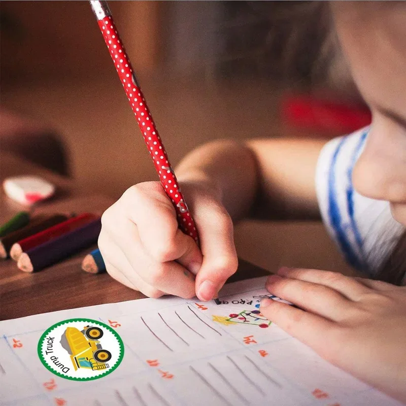 Cartoon Construction Vehicle Transportation Truck Pattern Stickers for Kids Reward Sticker Bulk 500Pcs/Roll