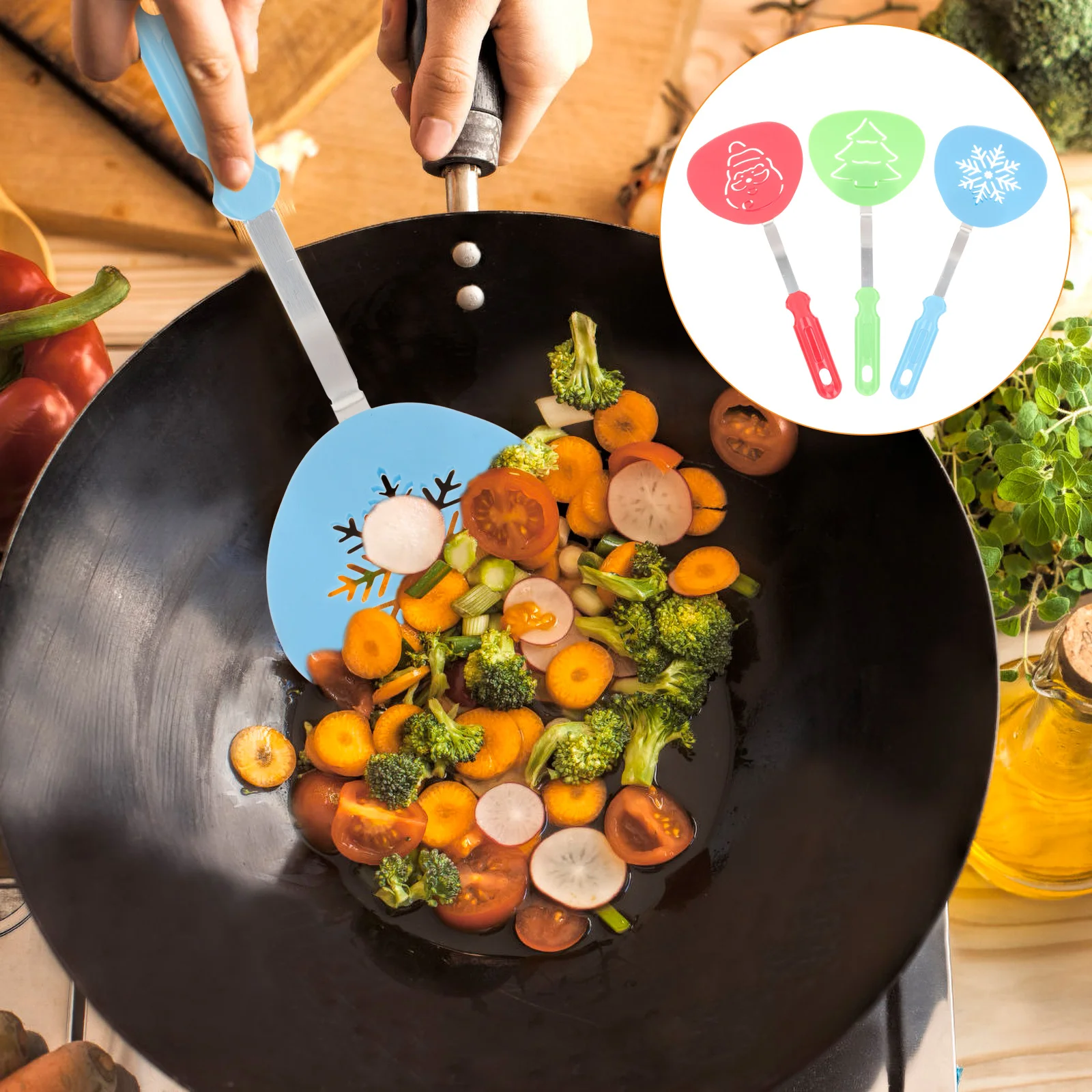 

3 Pcs Kitchen Spatula Silicone Tongue Christmas Cookware Stainless Steel Daily Use Cooking