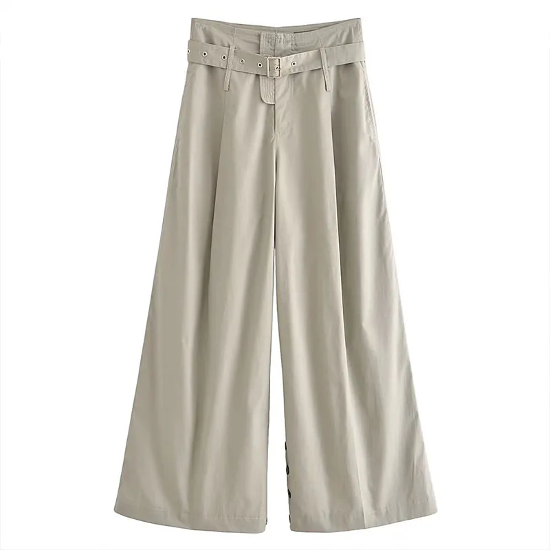 

Autumn Women's Belted Trousers 2023 New Casual Classic Retro High Waist Loose Pocket Work Wide Leg Elegant Women's Pants