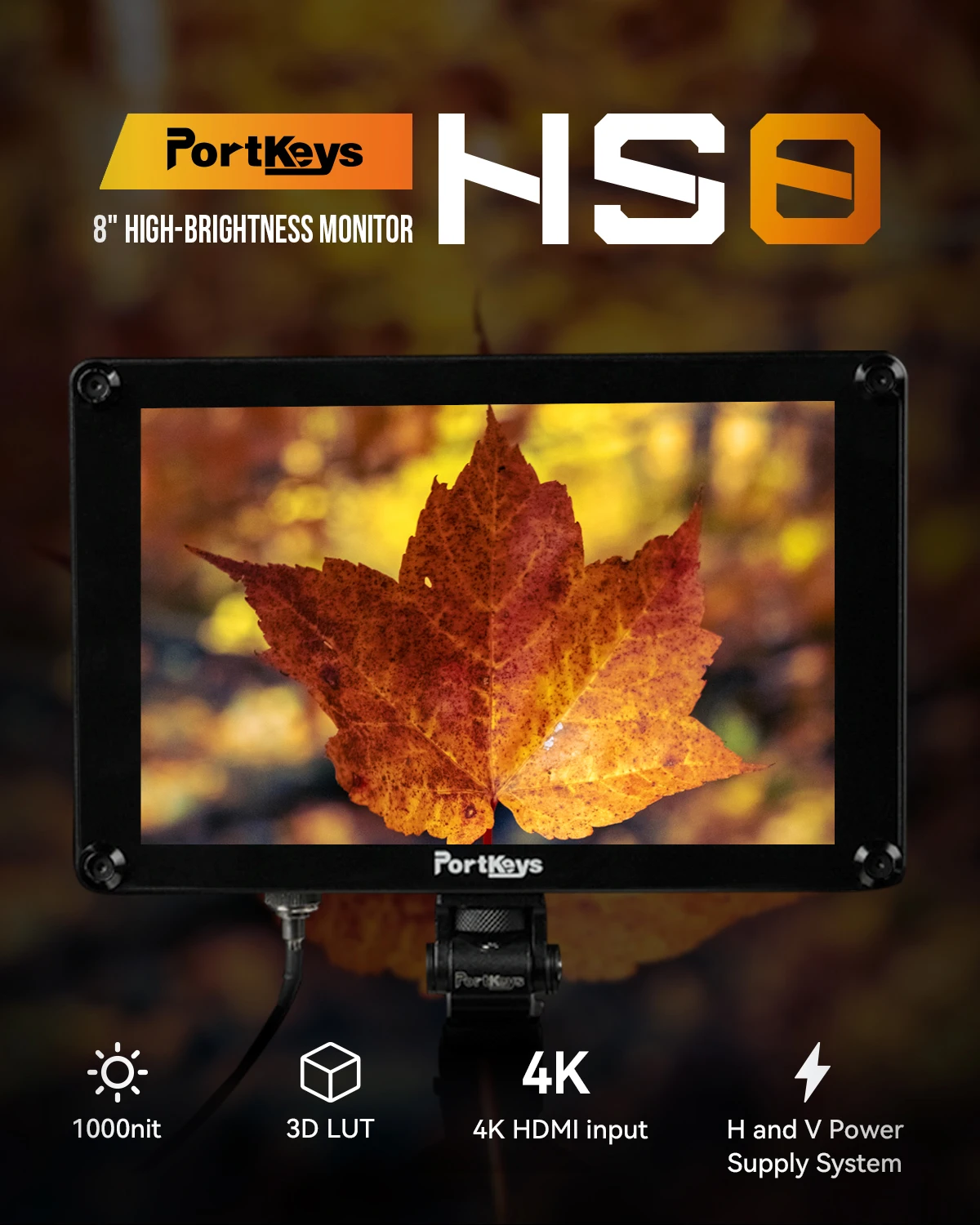 . HS8 8" 3G-SDI/4K HDMI-compatible High Brightness Monitor 100mmX100mm VESA Inte