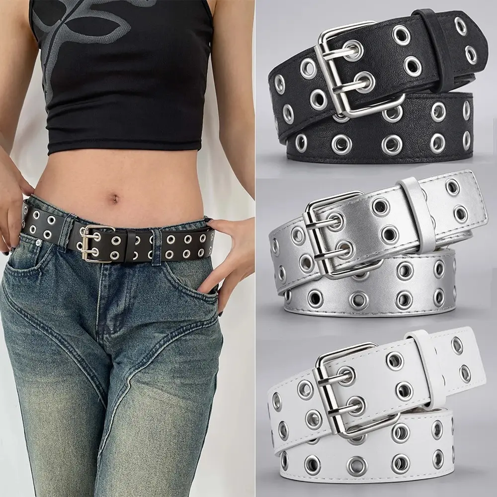 1pc Women's Belt Trend Simple Double Hole Men Belt Punk Hip
