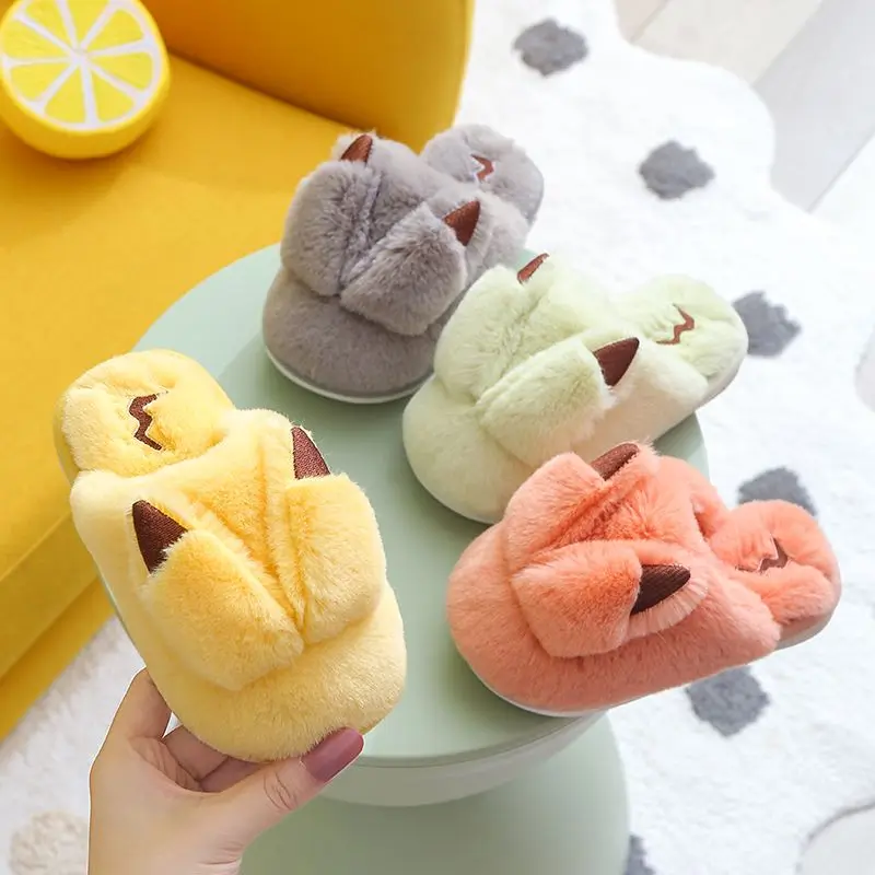 

Pokemon Cotton Slippers Pikachu 3D Ear.cartoon Anime Anti-Slip Flat Base Cute for Warmth Household Essentials Slippers for Kids