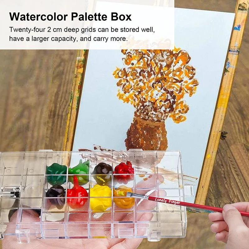 24 Wells Watercolor Palette Box Paint Tray Box with 6 Sealed Locks Airtight Leakproof Travel Palette paint tray color palette watercolor palette