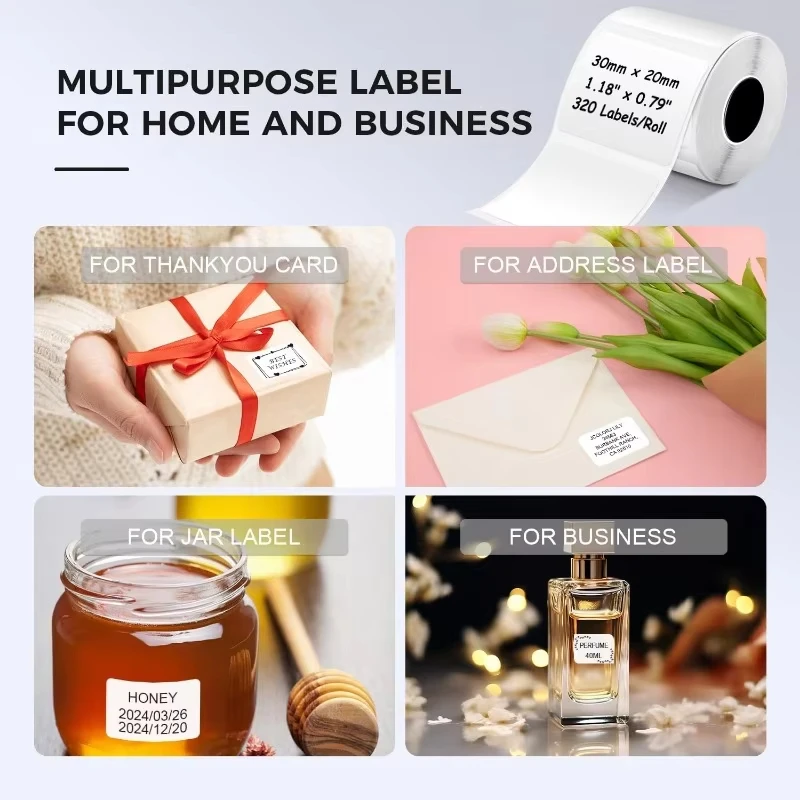 Thermal Label Sticker Compatible With Phomemo M110/M221/M220/M120/M200 Label Printer Multisize 30/40/50/80mm Black on White thermal paper printer sticker paper printing label sticker thermal printer paper