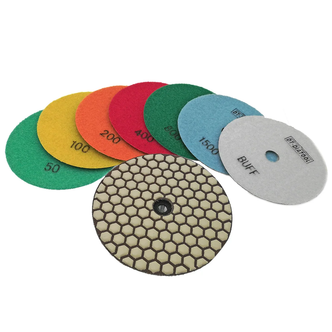 DT-DIATOOL 4pieces Diamond flexible Dry Polishing Pads Resin Bond Sanding Disc Assorted Grits Sanding Wheel Dia 125MM/5