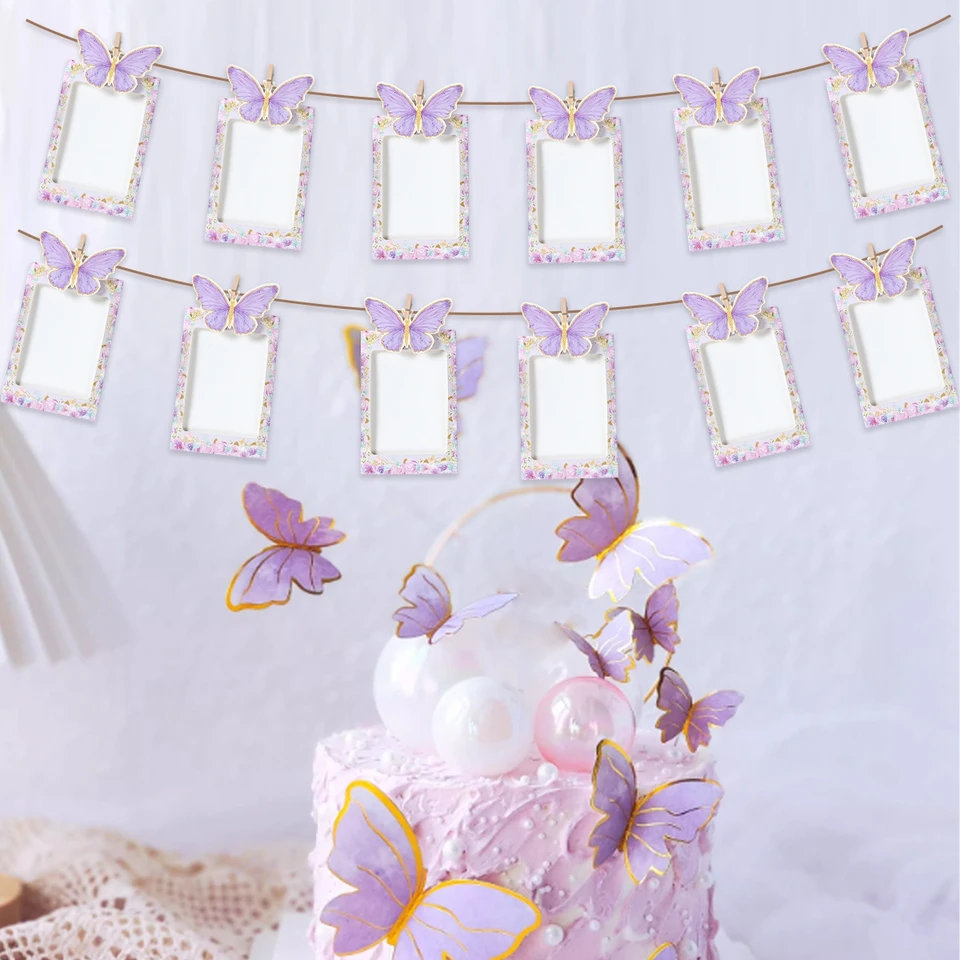 Pink Purple Butterfly Birthday Photo Banner Flag Happy 1st Birthday Party Decorations  Baby Shower Kids Girl Party Supplies - AliExpress, image size:960x960