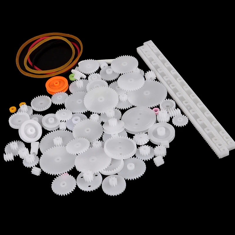 Electric Bike Gear Motor Gear Transmission Gear Electric Chain Saw Gear Cassette Deck Tape Gear 75PCS/set Plastic Gear Rack Pulley Belt Worm Gear Single-and Double-Gear Teeth Toy Car DIY Kit