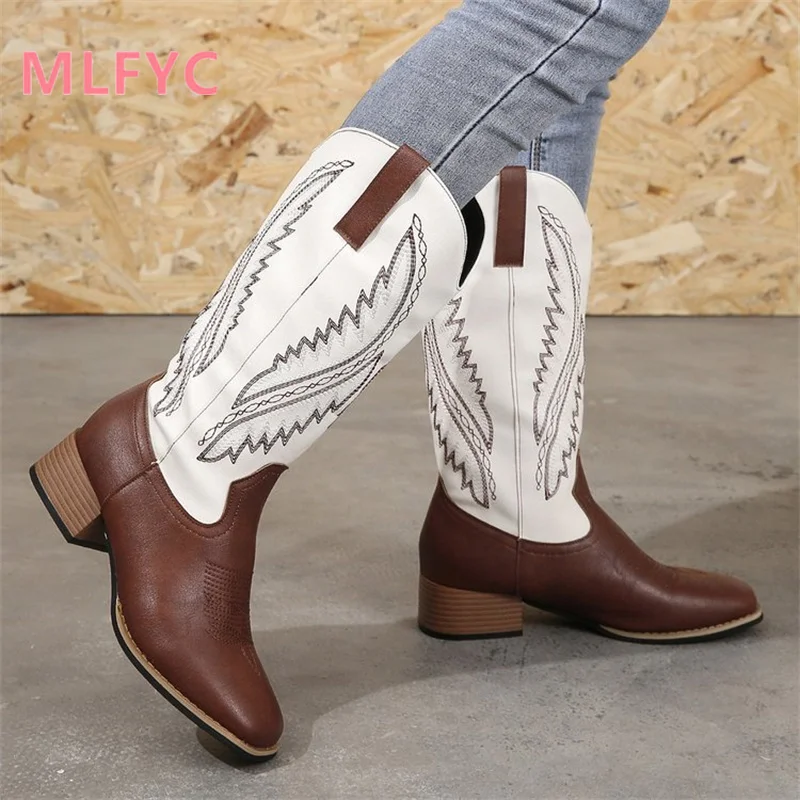 Women's Thick Sole Thick Heel Long Boots ladies Soft Sole Lightweight Comfortable Mid length Boots Retro Ethnic Style Boots