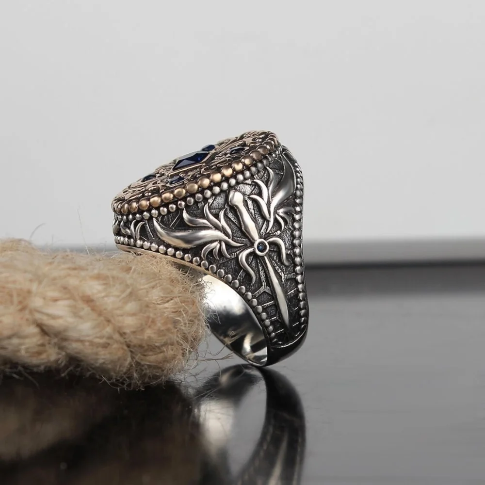Chevalière En Argent 925 Massif – Style Ottoman – Pierre Agate Rouge – Fait Main – Haute Joaillerie – Neuf Sans Emballage