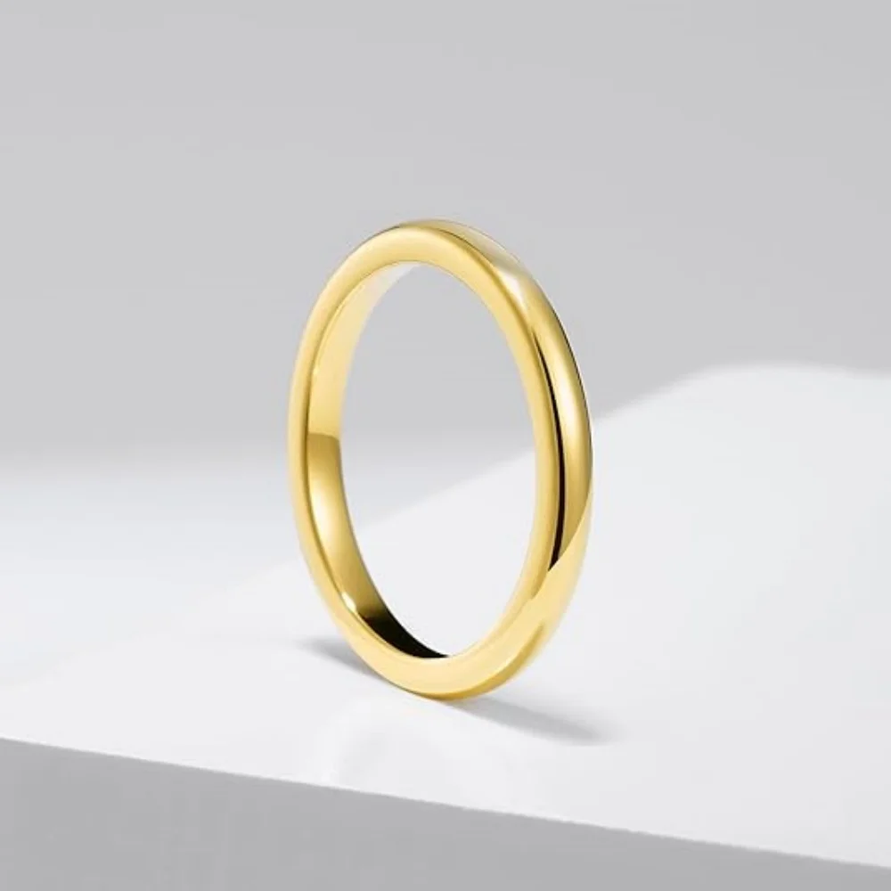 MEDFOLY 2mm 3mm 4mm Tungsten Carbide Ring for Women Men 14k Gold Plated Rose Gold Plated Domed Polished Finish Wedding Jewelry 6