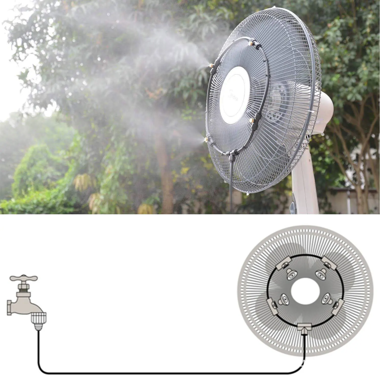 16Inch Misting System Outdoor Fan Cooling Portable Patio Garden