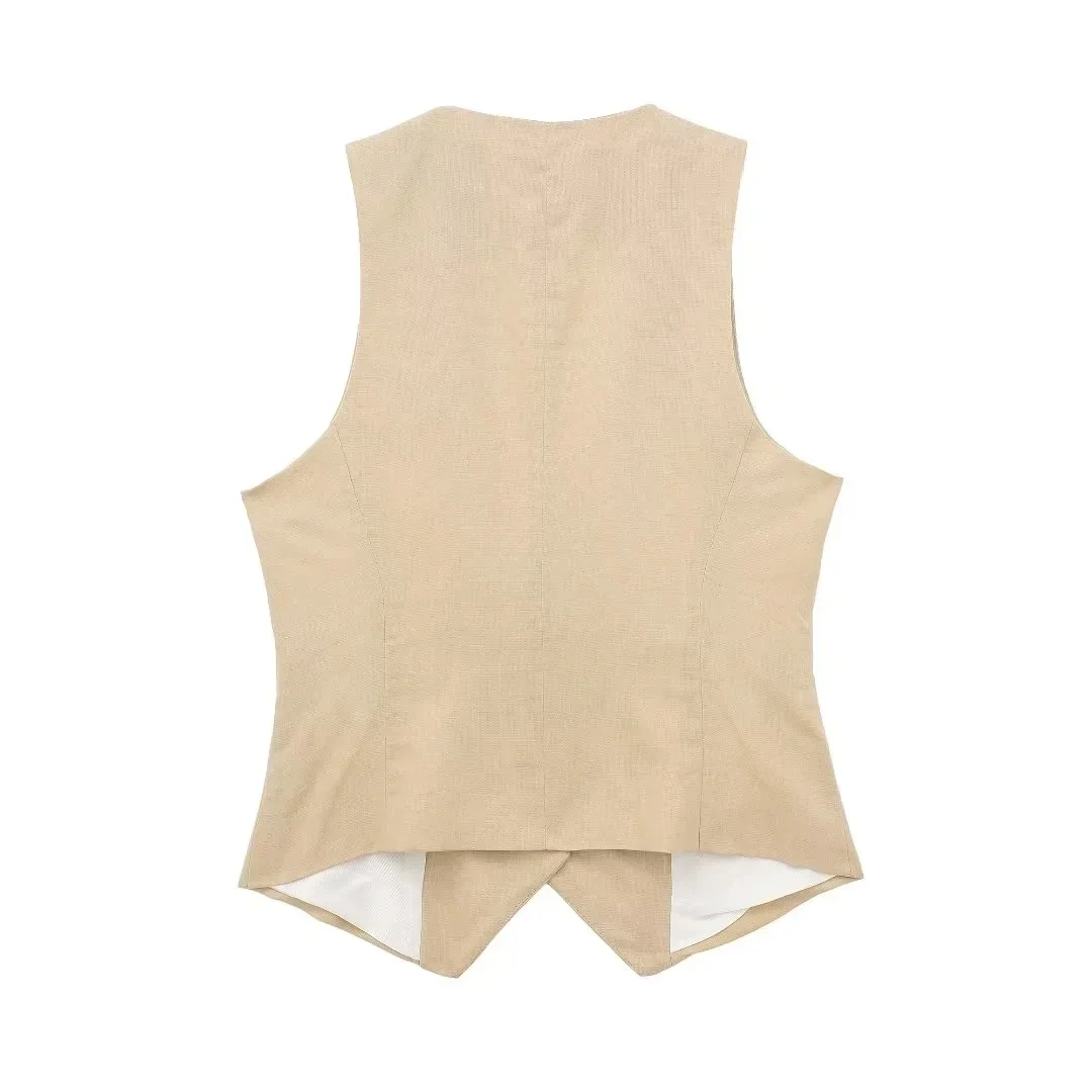 TRAF Fashion Women's Vest Linen Sleeveless Suit Vest Coat for Women Autumn Korean Female Black White Suit Vest Top 5