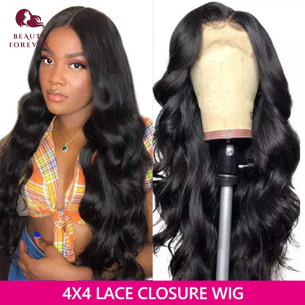 

Beauty Forever 4x4 Lace Closure Wigs Brazilian Body Wave Lace Wig With Baby Hair Virgin Human Hair Wigs Pre Plucked