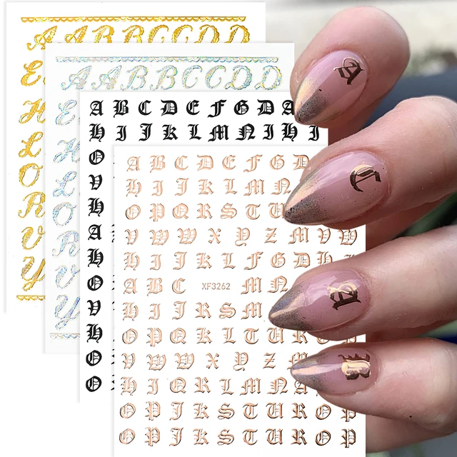 3D 26 English Alphabet Nail Art Sticker Self-Adhesive Gold/Silver Number  Small Letters Decoration Word Tattoos Nail Decals