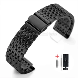 Stainless Steel Universal Watch Strap with Metal Folding Buckle - 22mm (Black)