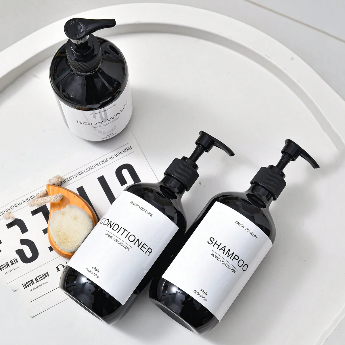 Apothecary Dispenser Bath Shampoo and Conditioner Bottle with Waterproof Label Bamboo Pump Shower Body Wash Lotion Container,soap dispenser,refillable bottle,shampoo dispenser,soap dispenser bottle,refillable plastic bottles