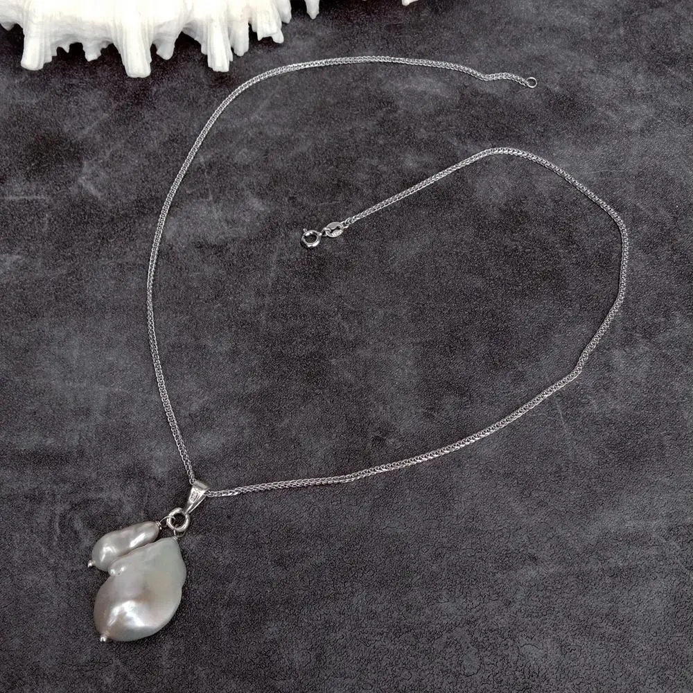 yygem 925 Sterling Silver Chain 16x23mm White Baroque Pearl Chain Necklace Delicate Jewelry For Women