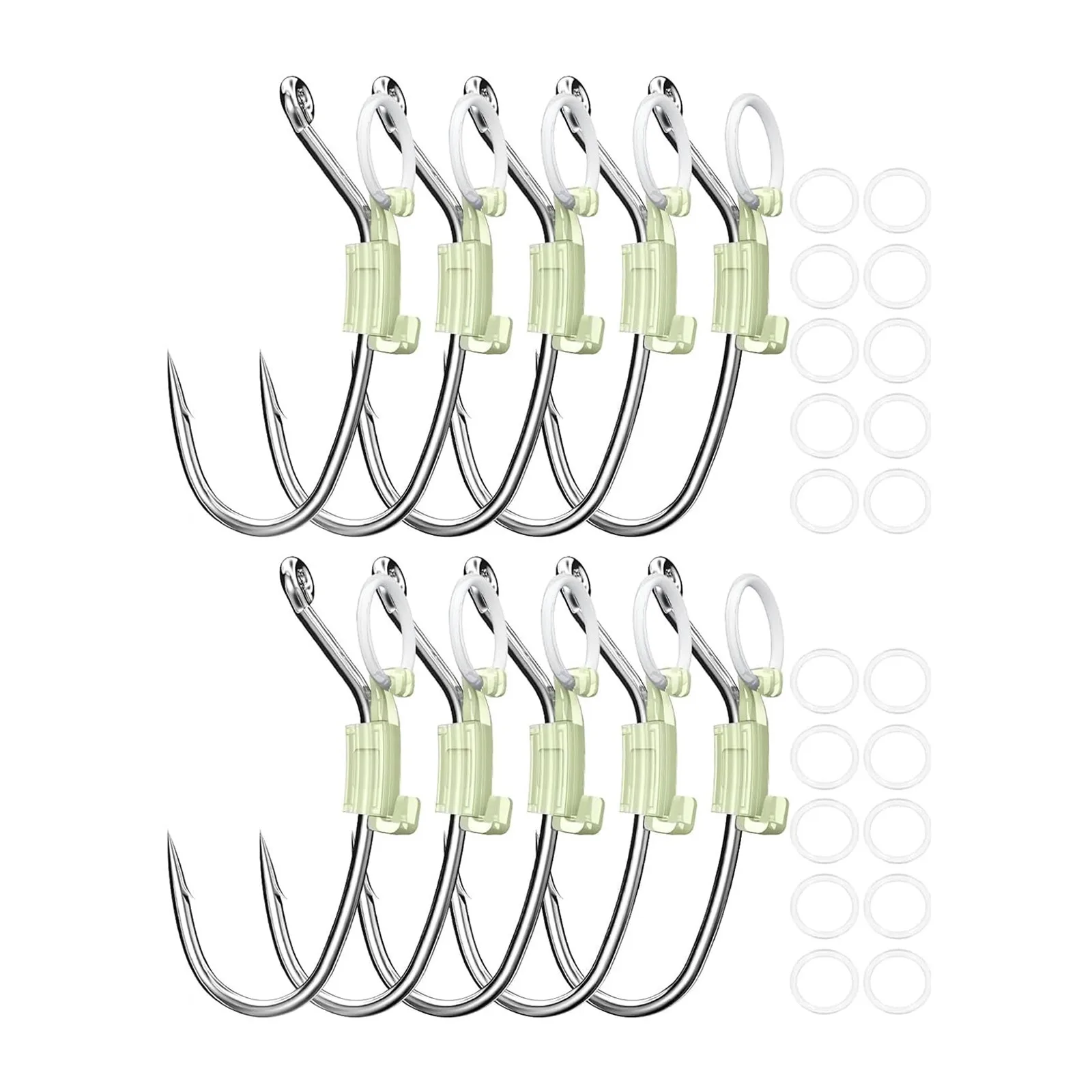 Ensemble d'hameçons pour crevettes vivantes, hameçons pour la pêche en eau de mer, lueur dans la nuit, en acier au carbone avec trous barbelés  18