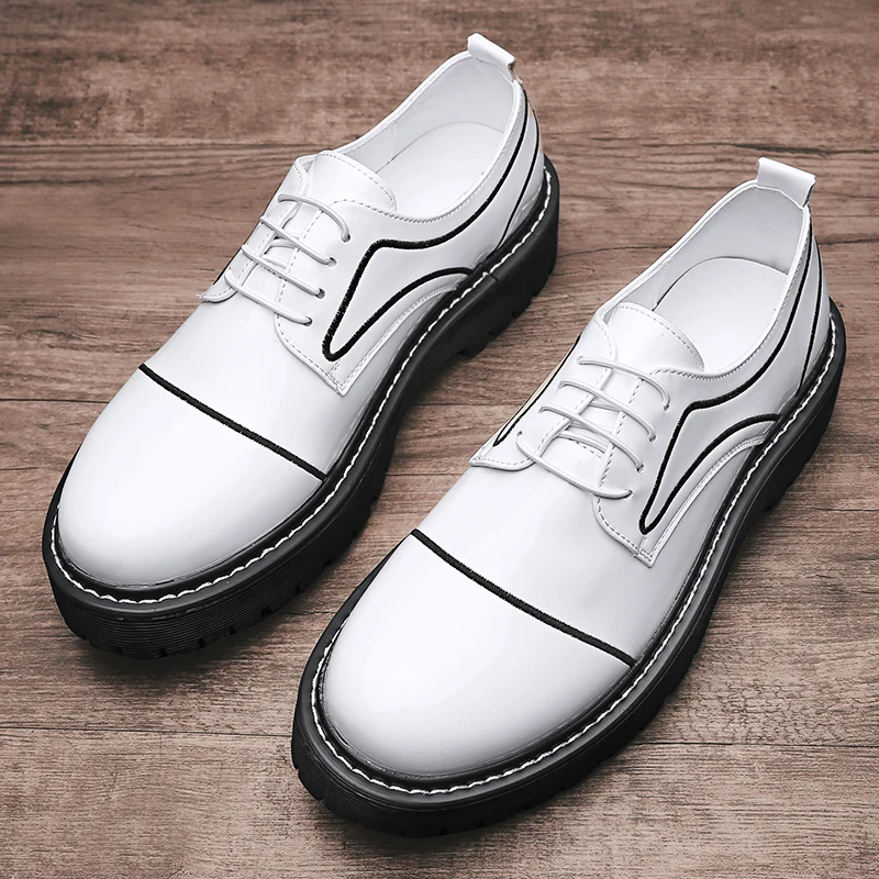 

2023 New British Style Teenagres Heightening Shoes Daily Dress Men's Casual Leather Shoes Fashion White Black Hombre Luxury Bran