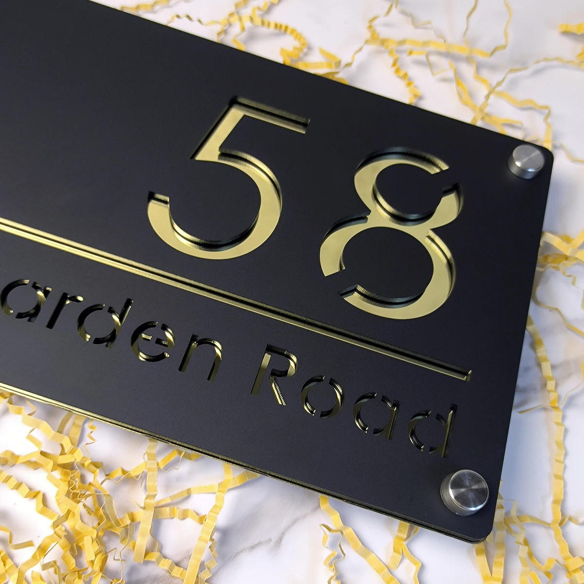 Personalized Custom Matte Black Mirror Silver Double Laser Cut Acrylic House Number Sign Plate Address Name Outdoor House Wall Plaques House Numbers Number Plate