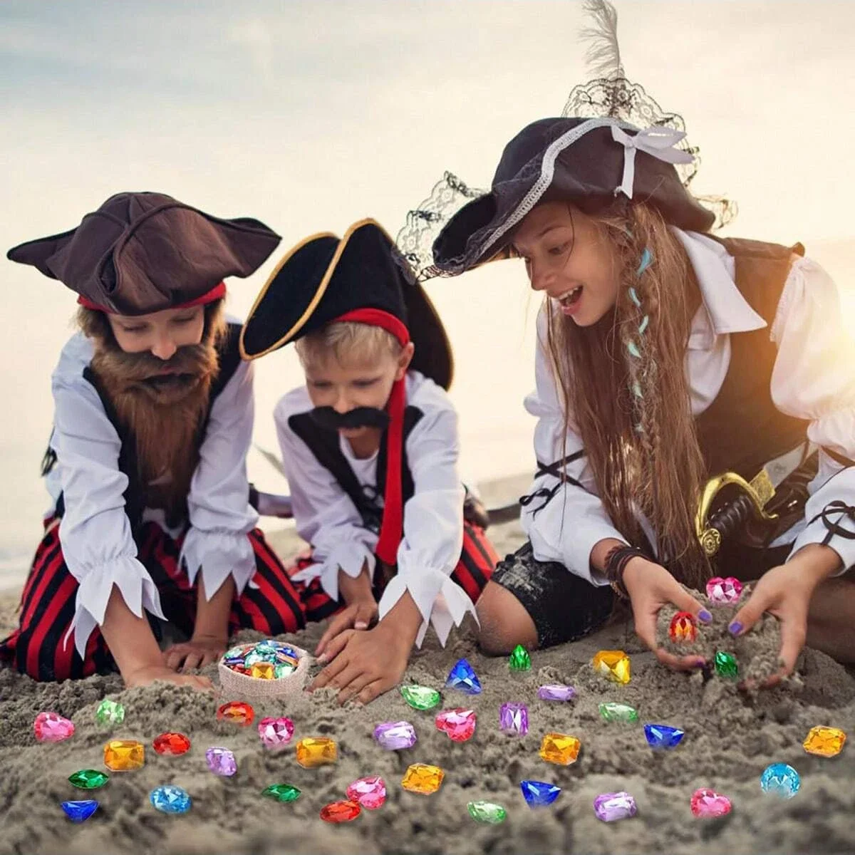 Gem Toys 100pcs DIY Pirate Treasure Fake Acrylic Sparkling Diamond Colorful Beach Gemstones Pirate Jewelry