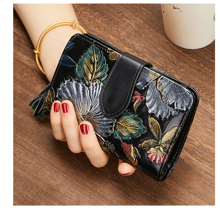 Kartenhalter-Geldbörse, kurz, für Damen, 2026, Vintage, kleine Geldbörse, Damen, 3D-Muster, Damen-Geldbörse aus Leder, Mini-Clutch aus Rindsleder – Detail 8