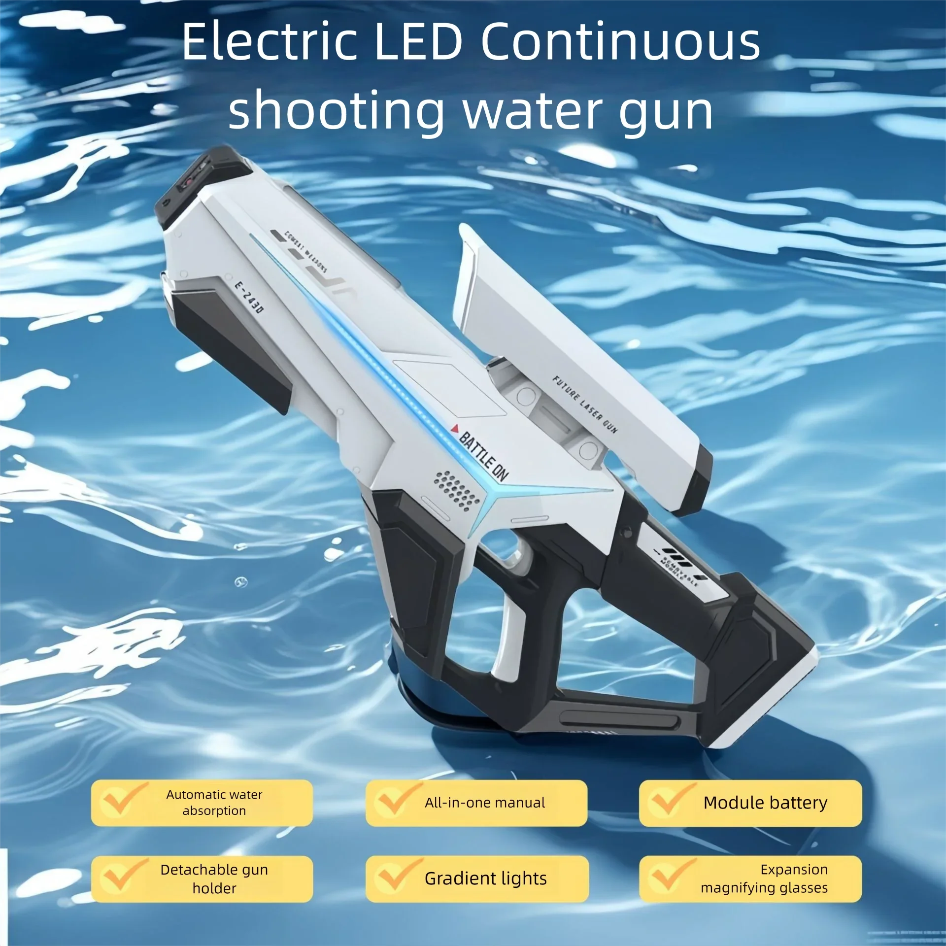 전기 물총 장난감 안전 소재 연속 LED 물 흡수식 물총 스프레이 블래스터 수영장 야외 장난감 남아 성인 선물