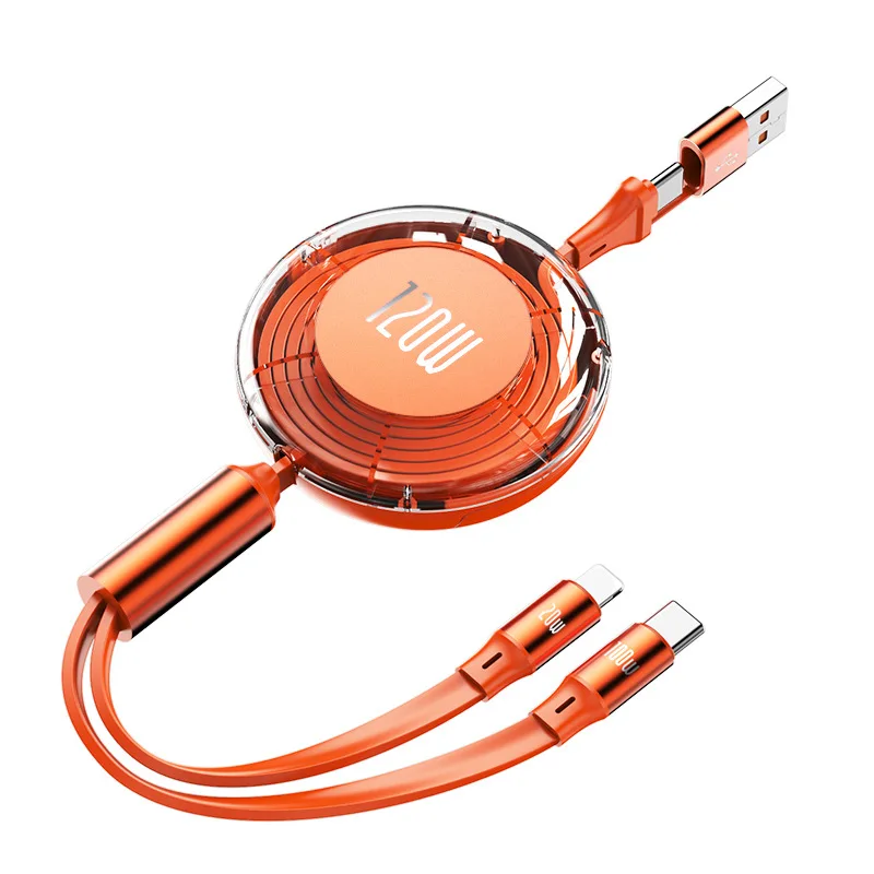 High-Power Retractable Fast Charging Cable with Multi-Port Adaptability