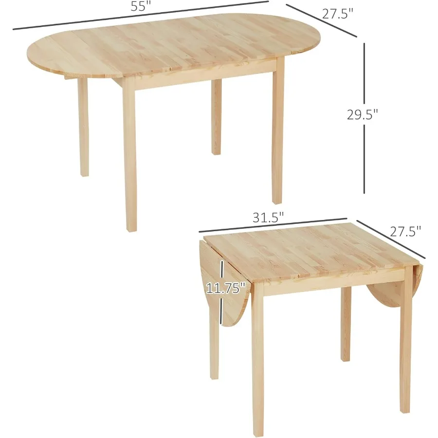 55 Solid Wood Kitchen Table for 46 People Oval Drop Leaf Tables for Small Spaces Folding Dining Table Natural