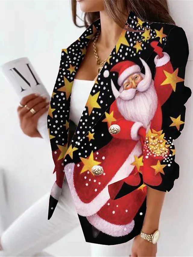 

Christmas Office Blazers Women Fashion Santa Claus Suits Long Sleeve Blazer Triple Breasted Outwear Women Suits Business Snowman