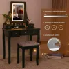 Vanity Set with Lighted Mirror Dimming, Touch Screen Switch & Cushioned Stool Dressing Table Makeup Vanity Makeup Table 2