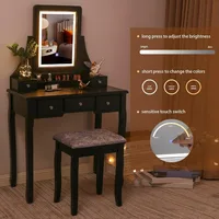 Vanity Set with Lighted Mirror Dimming, Touch Screen Switch & Cushioned Stool Dressing Table Makeup Vanity Makeup Table 2