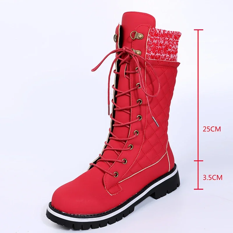 Women Plush Mid-calf Platform Boots 2023 Winter New Designer Warm Snow Boots Ladies Furry Lace Up Platform Shoes Botas De Mujer