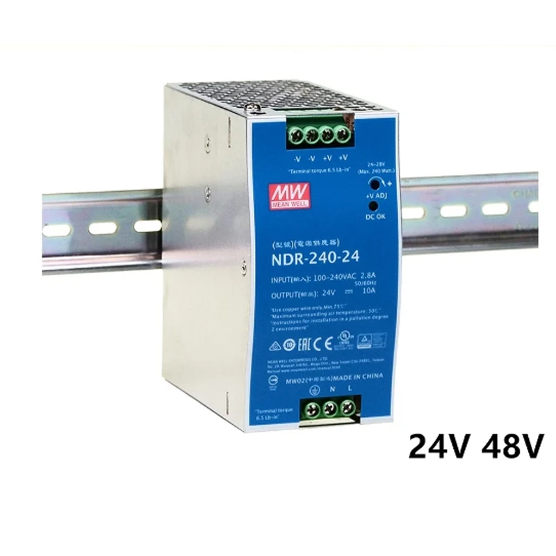 

Taiwan MEAN WELL Industrial Din Rail Mounted 240W Slim Single Output Switching Power Supply 24V10A 48V5A NDR-240-24 NDR-240-48