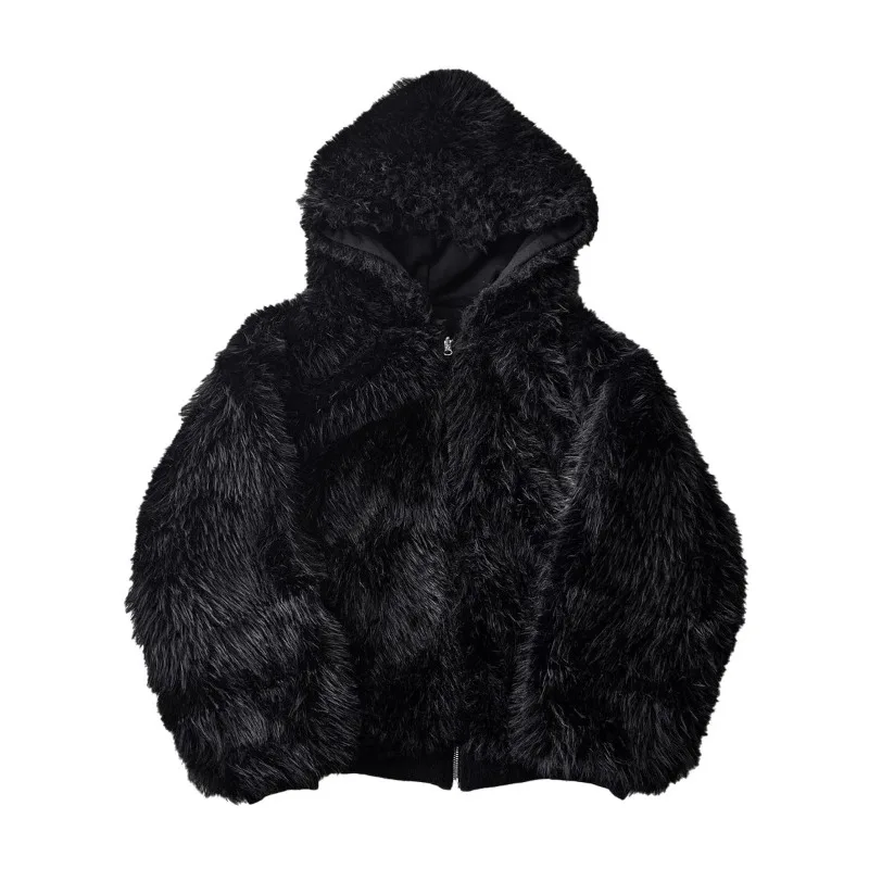 Manteau Parka surdimensionné en fausse fourrure pour homme, épais et chaud, noir, réversible, avec capuche, fermeture éclair, veste moelleuse, automne et hiver