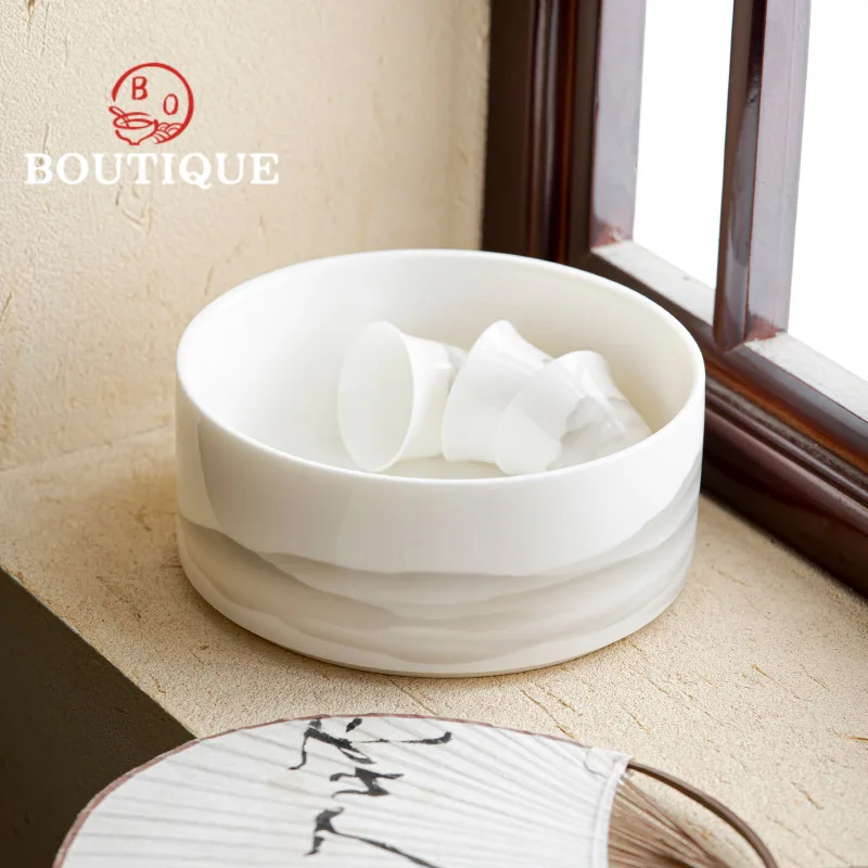1300ml Ceramic Jianshui Sheep Fat Jade White Porcelain Tea Wash Bowl Chaxi Large Capacity Tea Residue Bucket Kung Fu Teaset